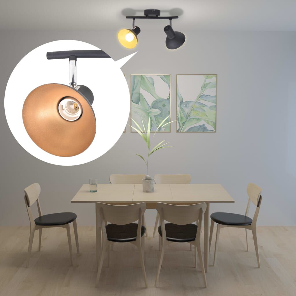 vidaXL Plafondlamp voor 2 E27-lampen, zwart en goud