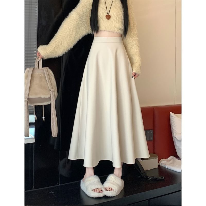 OGAWA - Hoge taille effen midi A-lijn rok