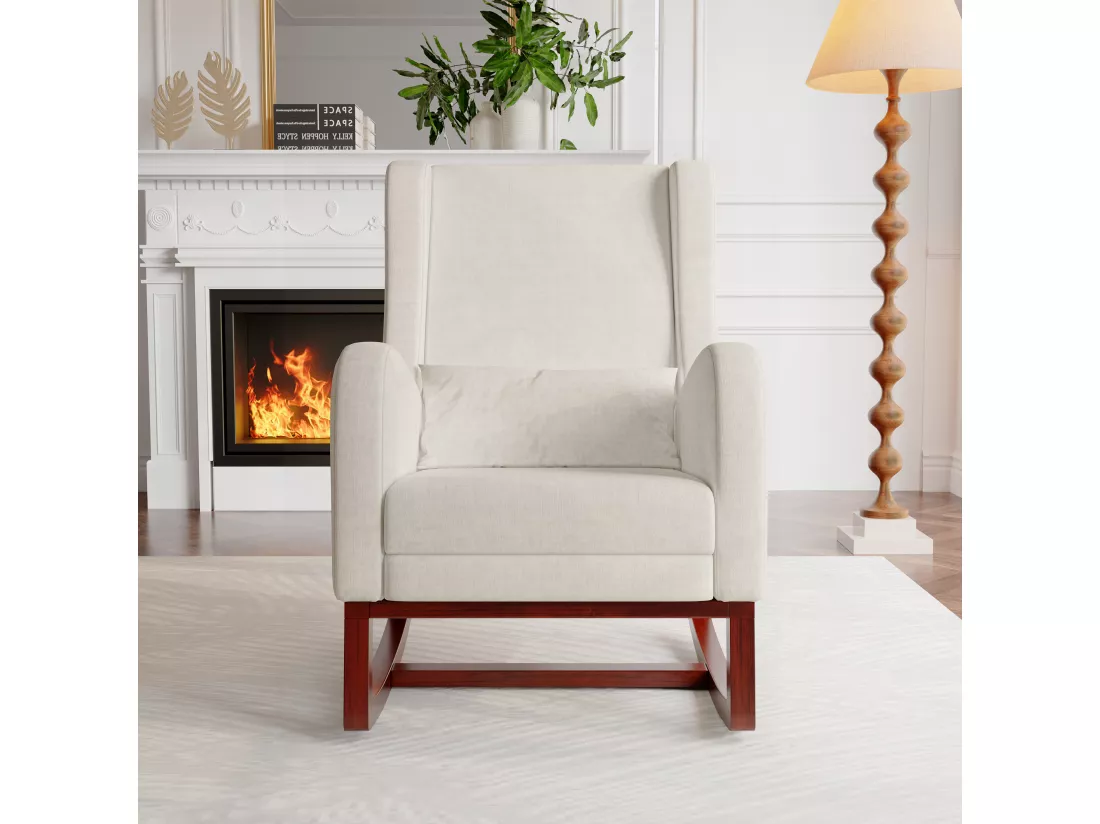 Fauteuil à Bascule avec Repose-Pieds, Fauteuil de Relaxation de Salon, Rocking Chair avec Aspect Velours, capacité de Charge jusqu'à 150 kg, pour Salon, Chambre, 64 x 67 x 99 cm (Beige)