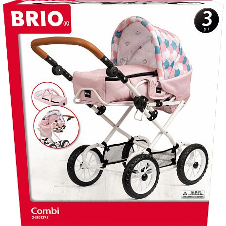 BRIO Kombi dukkevogn, dråbemønster, pink