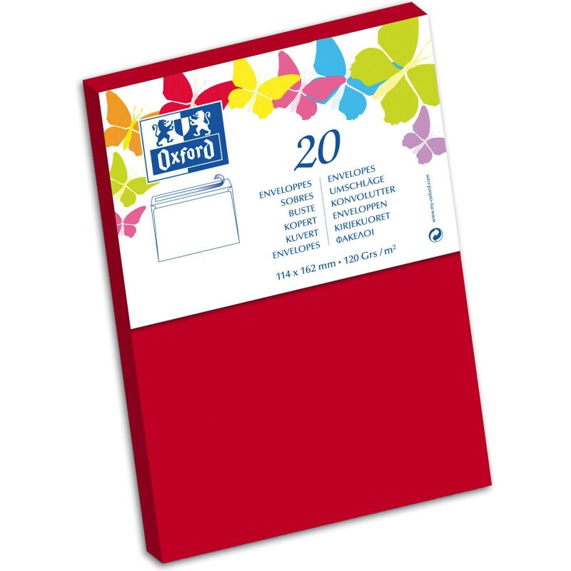 Paquet d'enveloppes Oxford 114x162 x20 rouge auto adhesive rouge