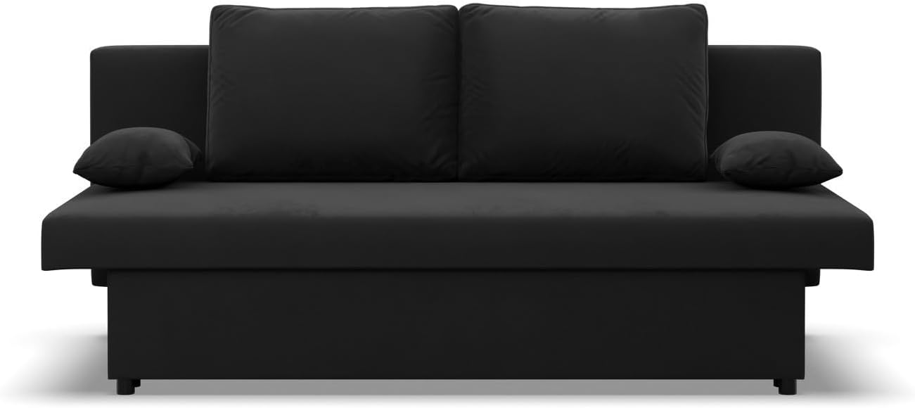 Mebligo - Sofa 3-Sitzer NOLA mit Schlaffunktion und Bettkasten, Schaum, schwarz