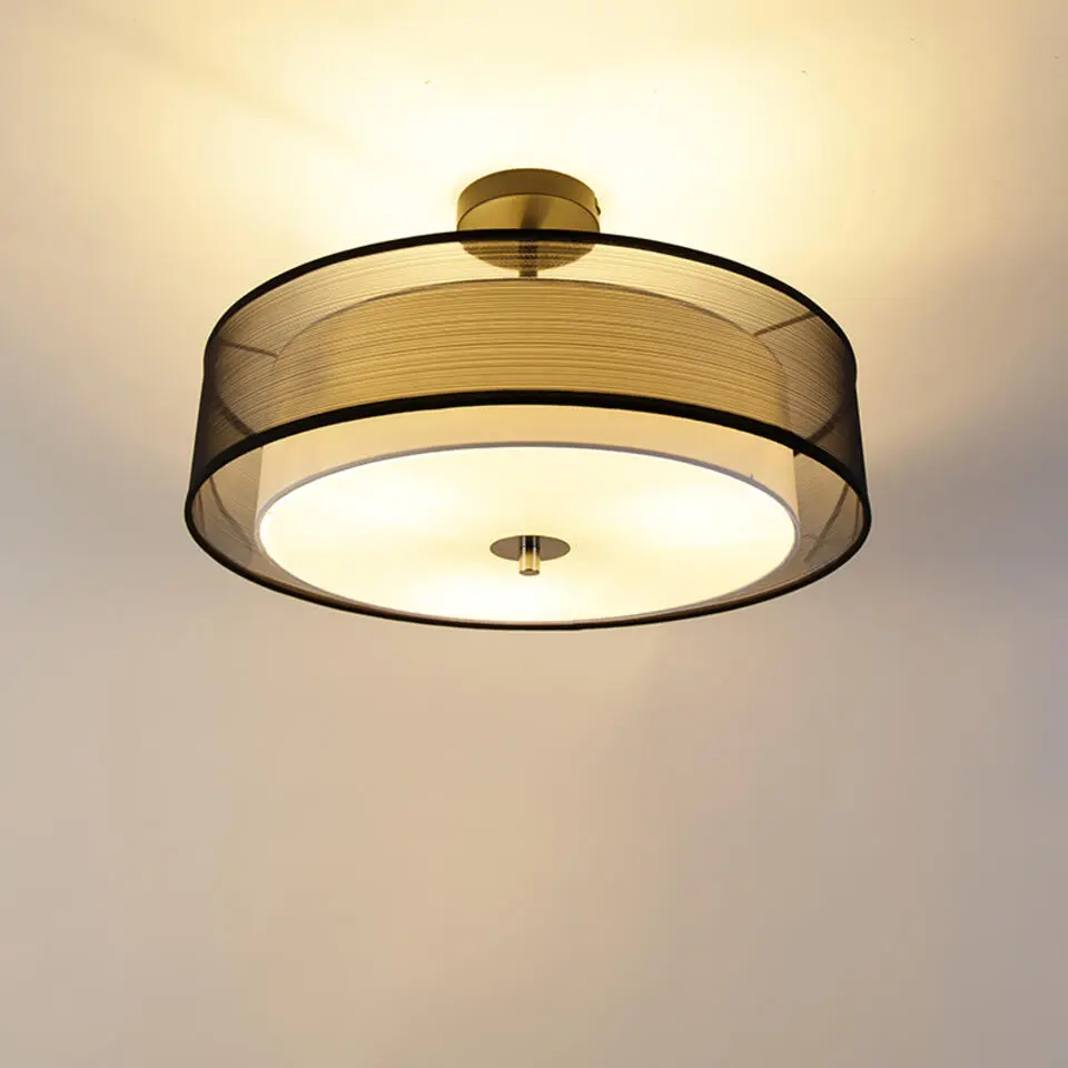 Qazqa plafondlampen drum-neutron zwart e27