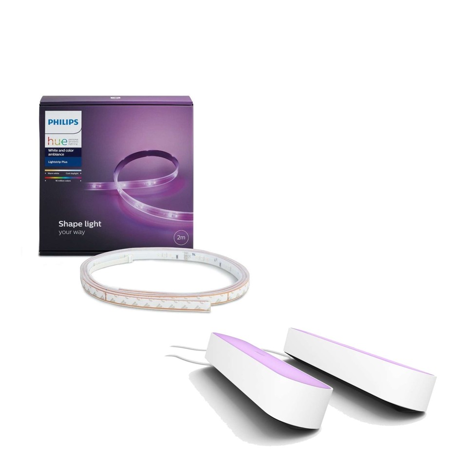 Philips Hue - Play Light Bar 2-Pack White &LightStrip Plus 2m - Bundle