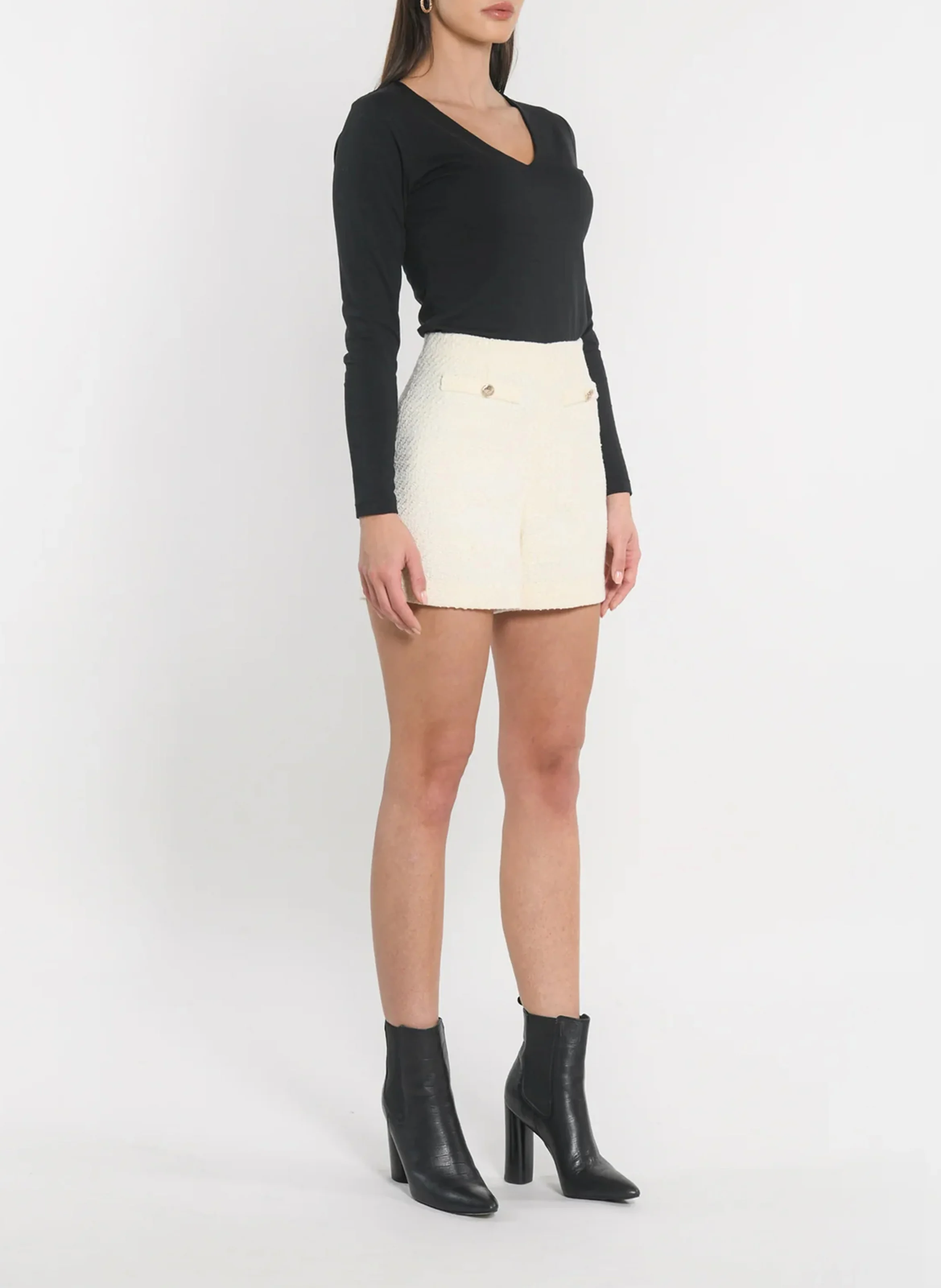 HALLY - Short texturé taille haute | Blanc