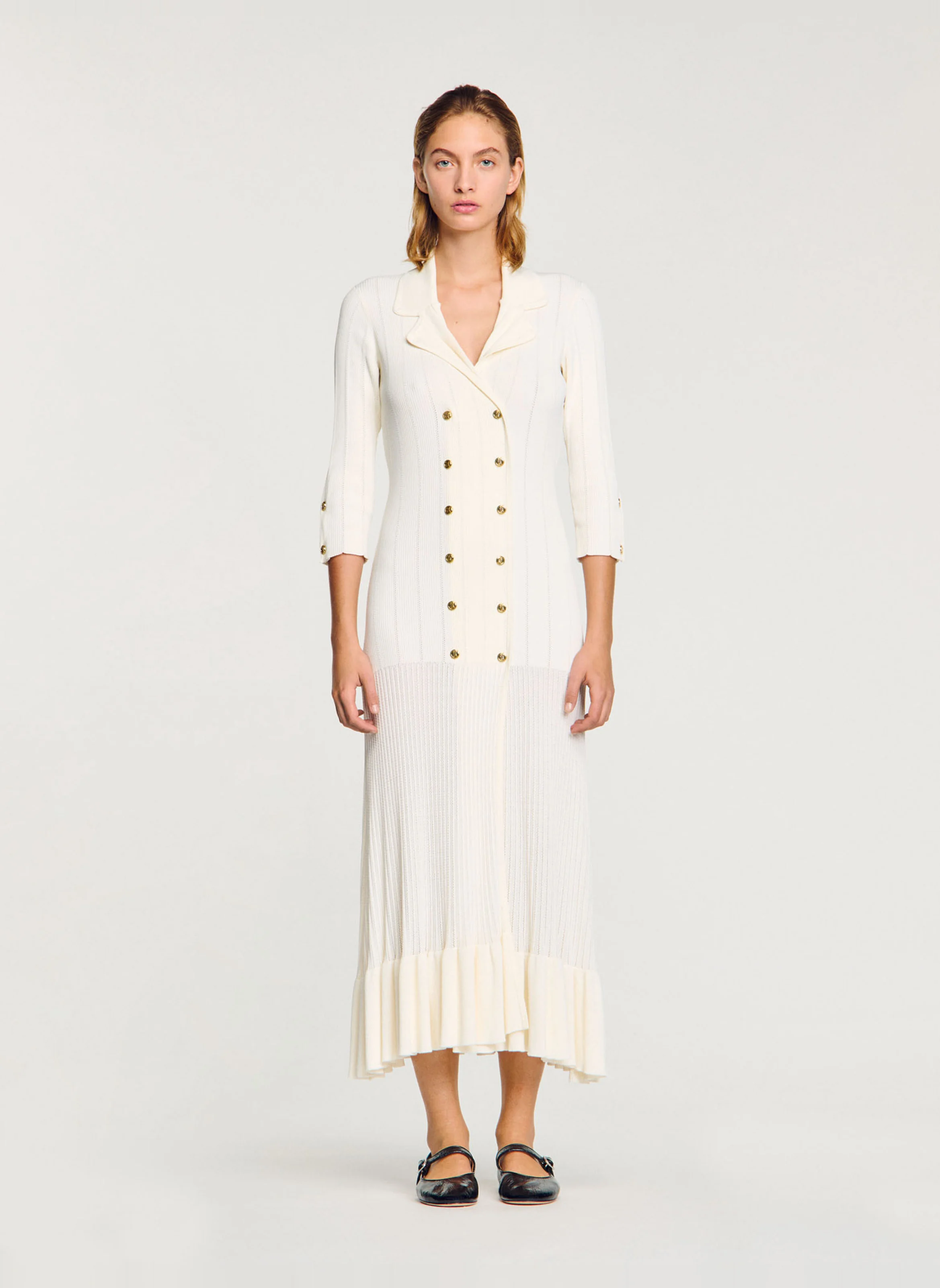 Robe longue en maille pointelle| Blanc