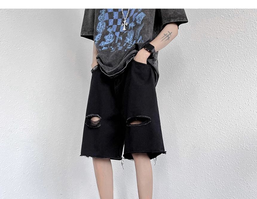 Diphon - Denim shorts met hoge taille en wijde pijpen