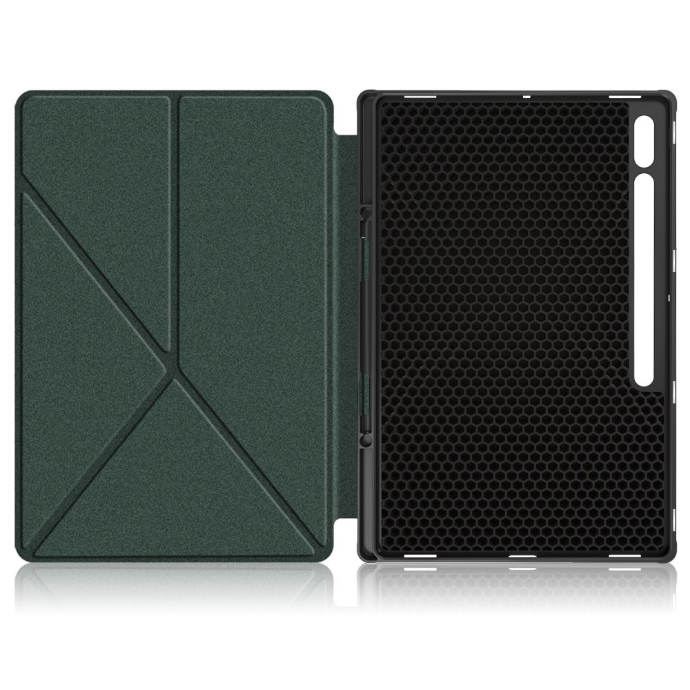 Samsung Galaxy Tab S8 Ultra Leder Tasche Smart Cover Origami Flip Case - Dunkelgrün