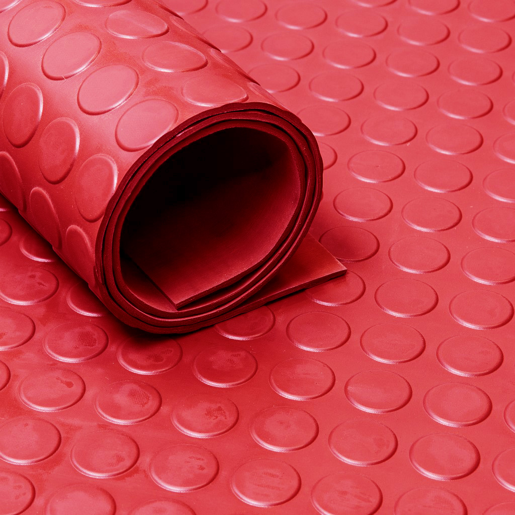 Tapis caoutchouc en rouleau rouge - clous 3mm - 120cm de large
