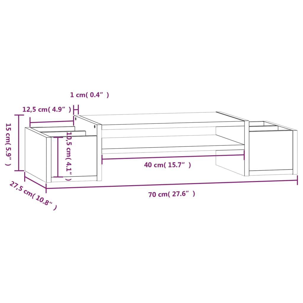 vidaXL Monitorstandaard, 70x27,5x15 cm, massief grenenhout