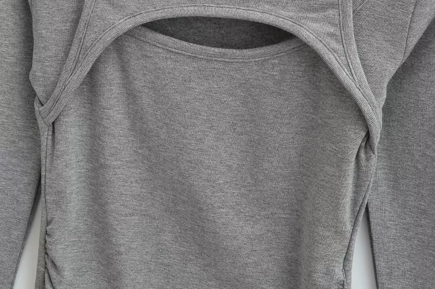 Osion - T-shirt met lange mouwen, nephals en tweedelig, effen, geplooid en slim fit T-shirt met uitsparingen