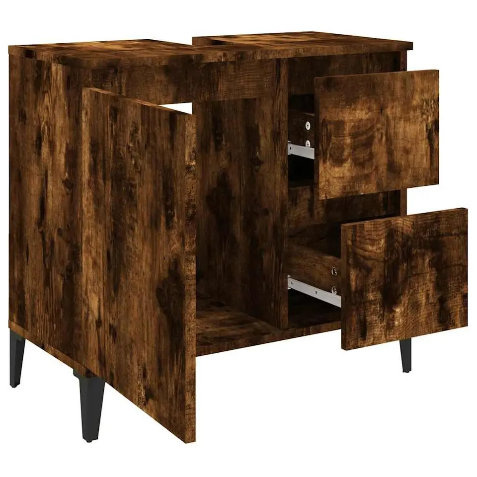 vidaXL - Gerookt eiken Wastafelonderkast - 1 deur 2 lades - Hout - 65x33x60 cm