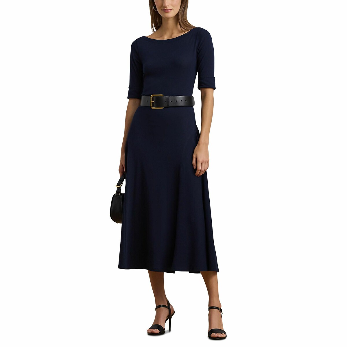 LAUREN RALPH LAUREN<br>Vestido midi com decote canoa e mangas até o cotovelo