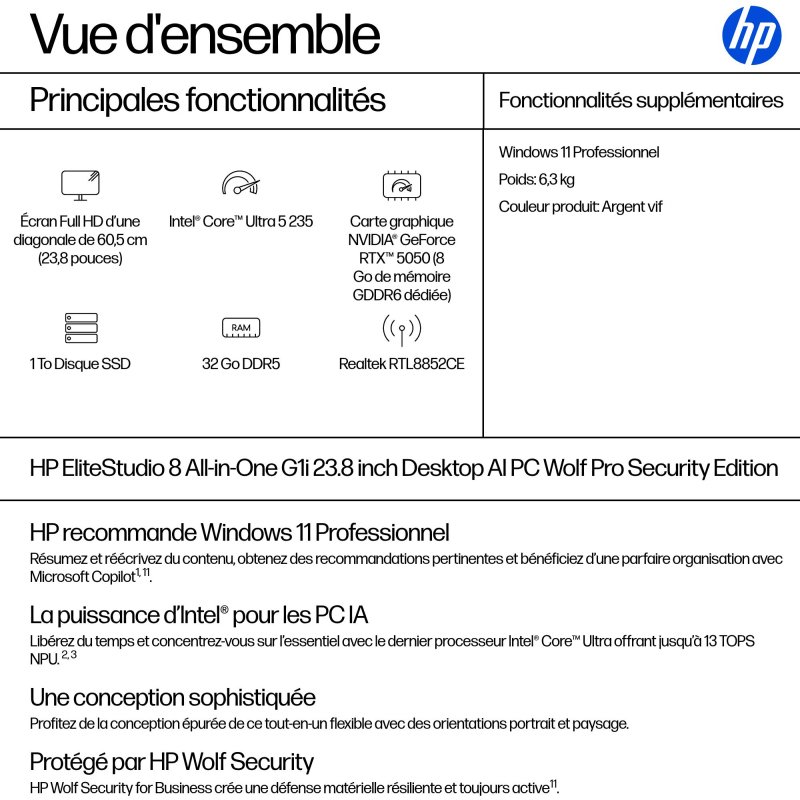 HP EliteStudio 8 G1i AI PC Wolf Pro Security Edition Intel Core Ultra 5 235 60,5 cm (23.8