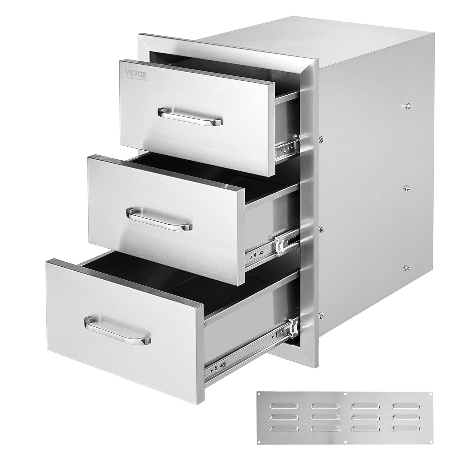 VEVOR Outdoor-Küchenschubladen flächenbündig montierte Grillschubladen mit dreifachem Zugriff und Edelstahlgriff, Grillinselschubladen für Außenküchen oder Grillinsel-Terrasse 400 x 450 x 450 mm
