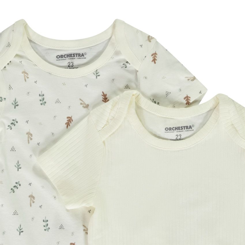 Lot de 5 bodies manches courtes fantaisie pour bébé - Ecru