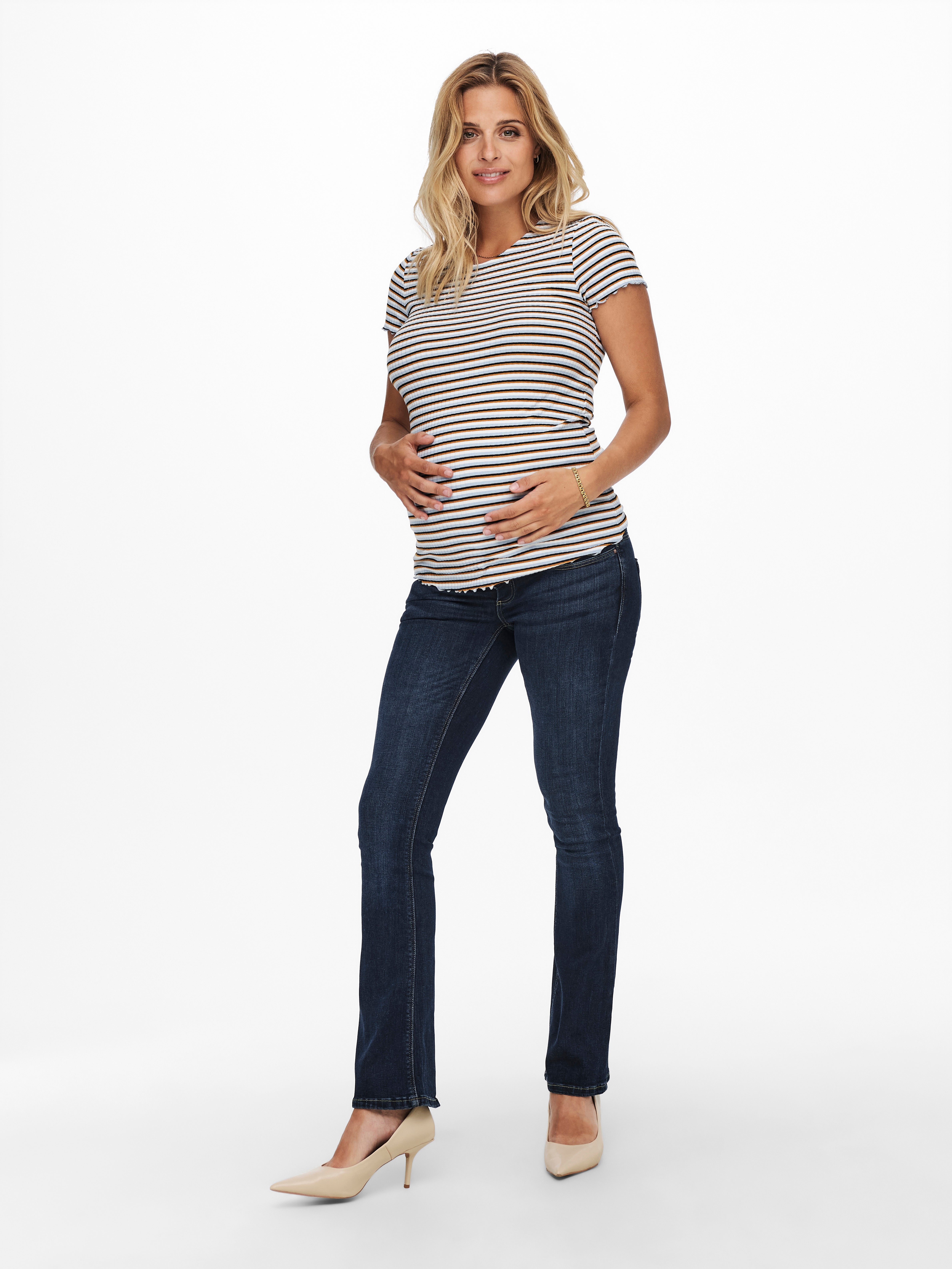 OLMPAOLA Hohe Taille Ausgestellt Jeans Dark Blue Denim