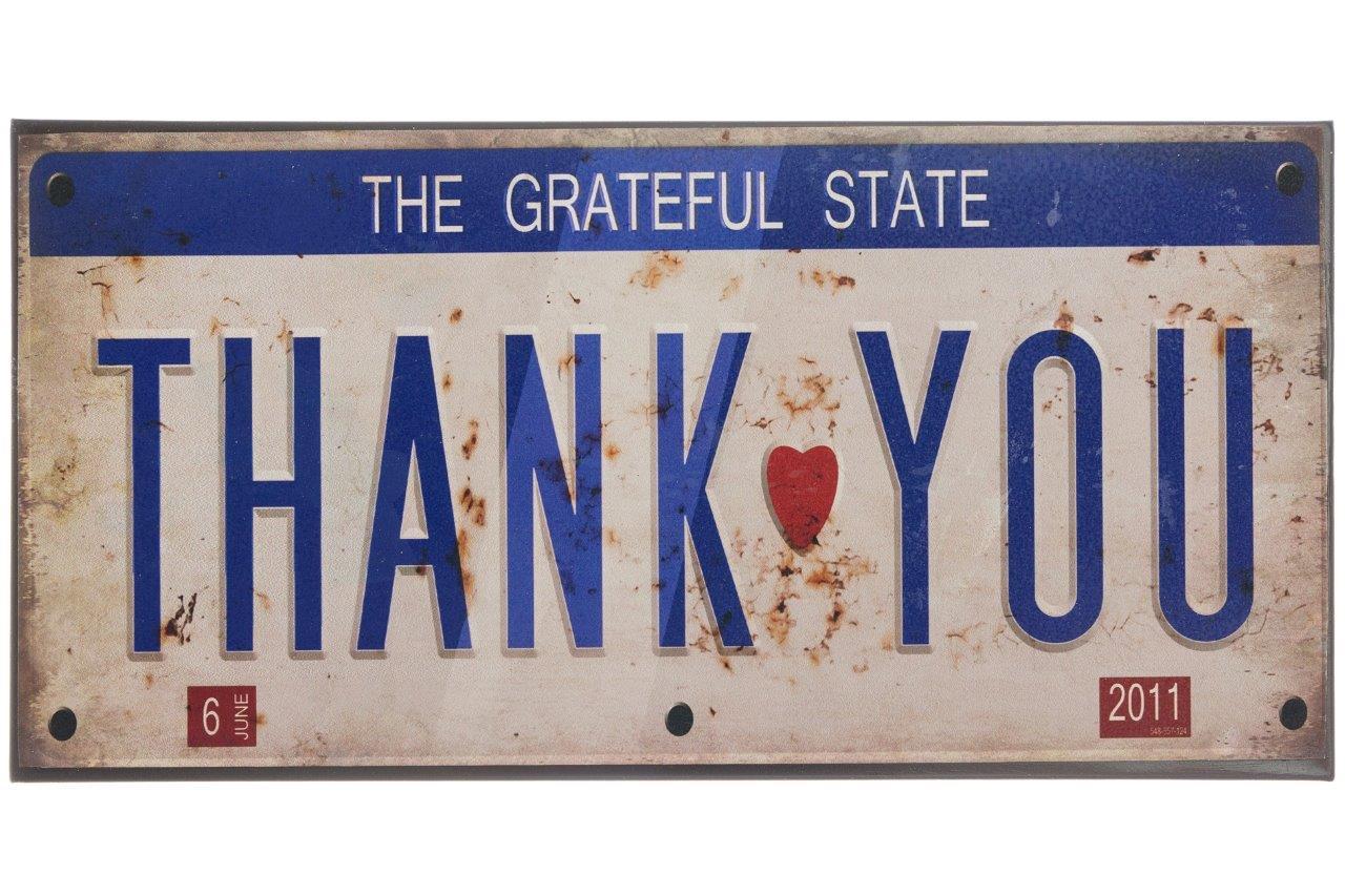 Metallschild Grateful State - blau-weiß - Retro-Design - 30 cm breit