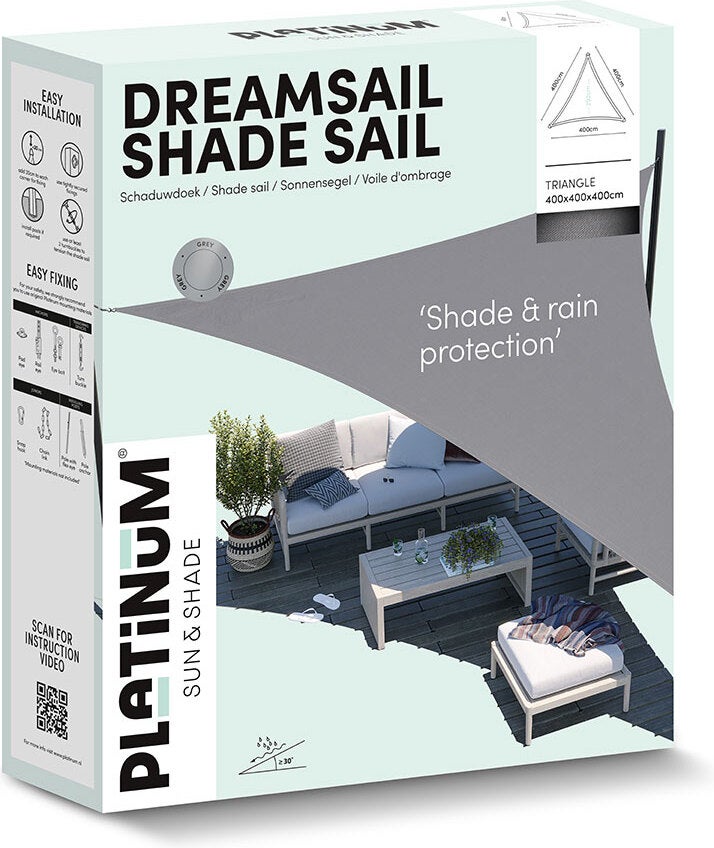 Platinum schaduwdoek driehoek Sun & Shade Dreamsail grijs 400 x 400 cm