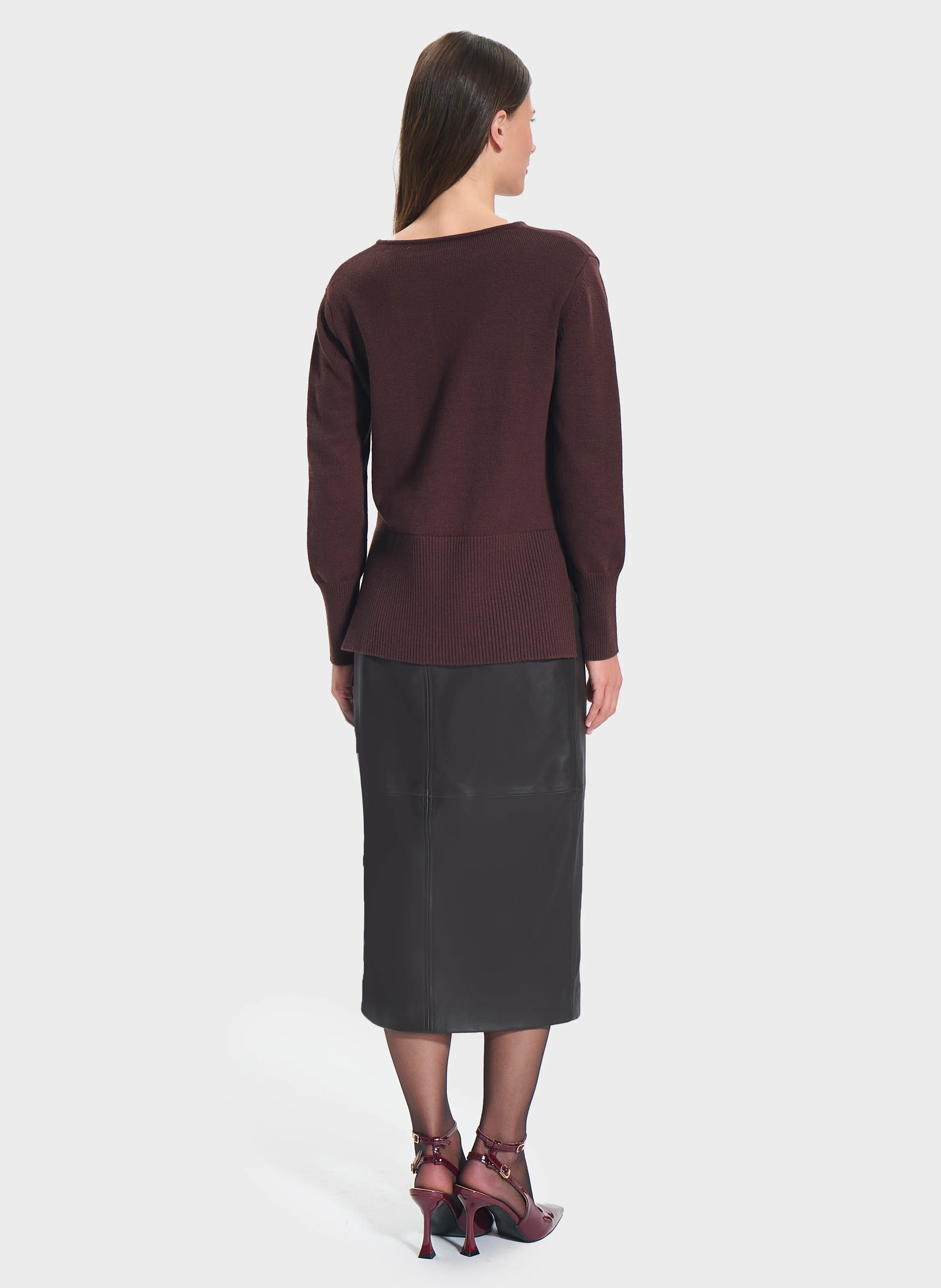 NALANI - Pull col V en laine mélangée | Marron