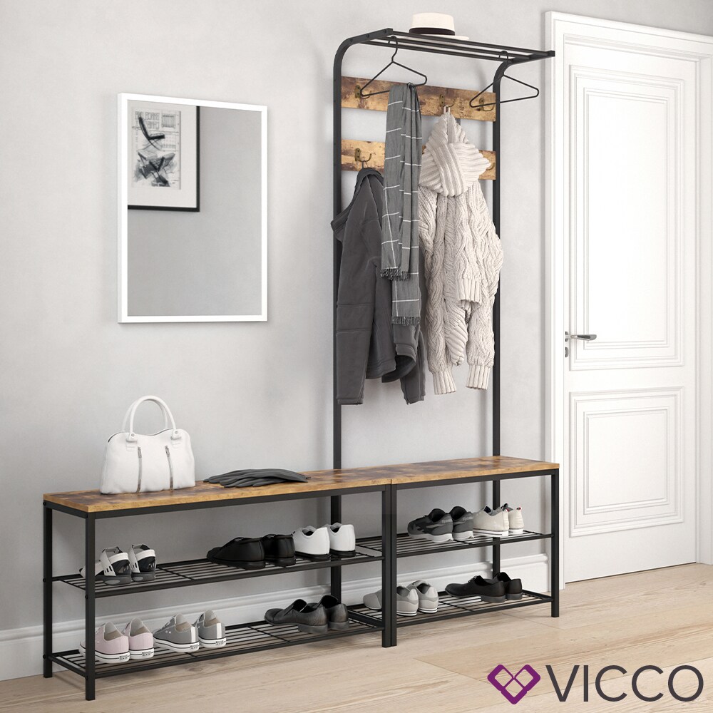 VICCO Garderobenständer FYRK Garderobe Schuhregal Kleiderständer mit Sitzbank