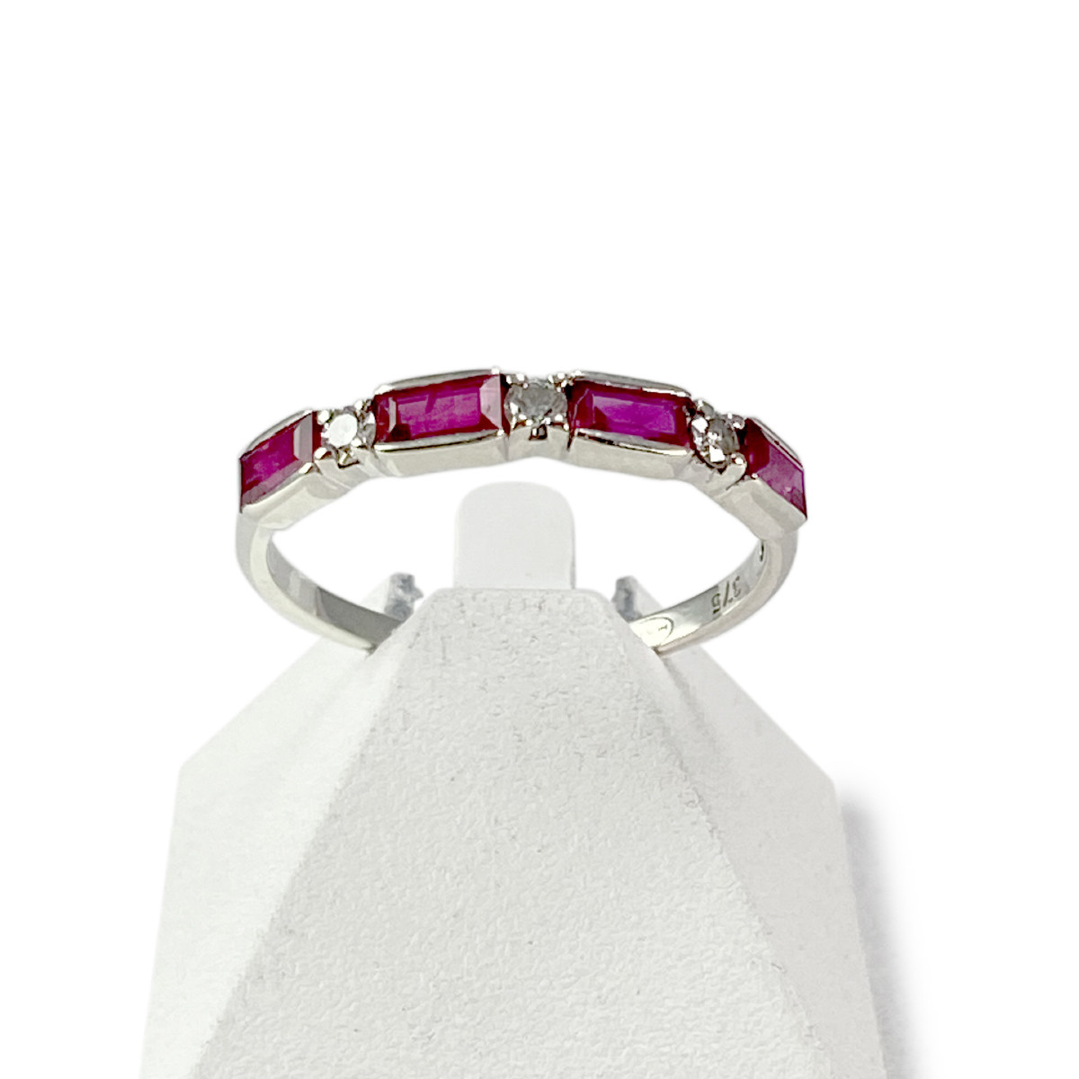 Bague d'occasion or 375 blanc rubis et diamant