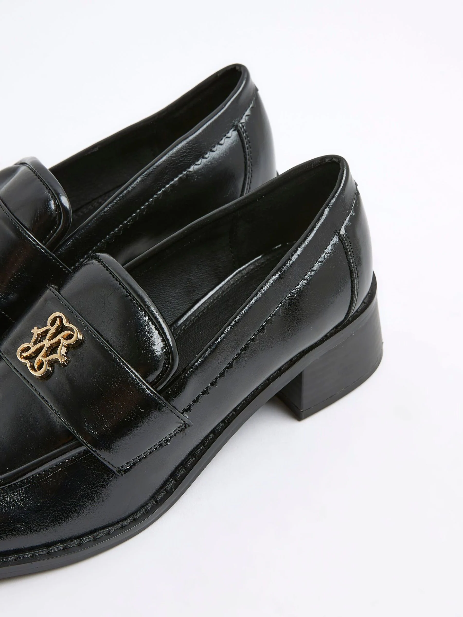 River Island Gold Trim Heeled Loafers