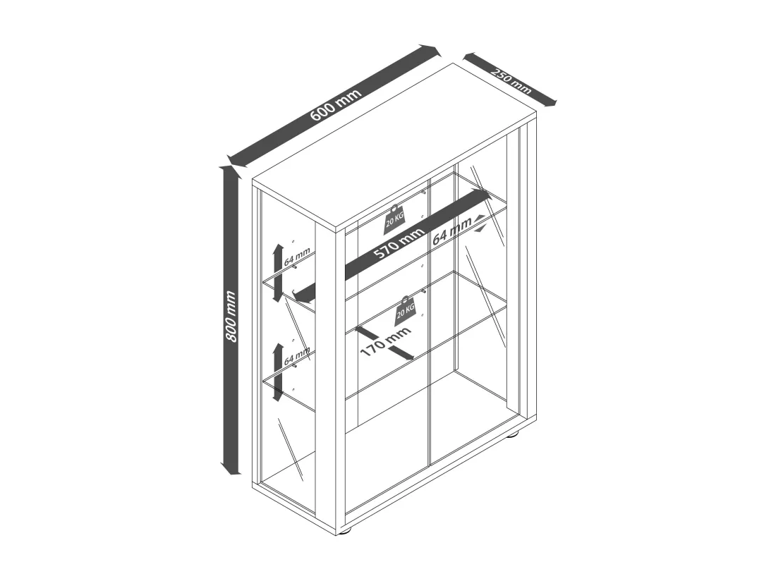 Vitrine murale verre vitrine Udina miroir