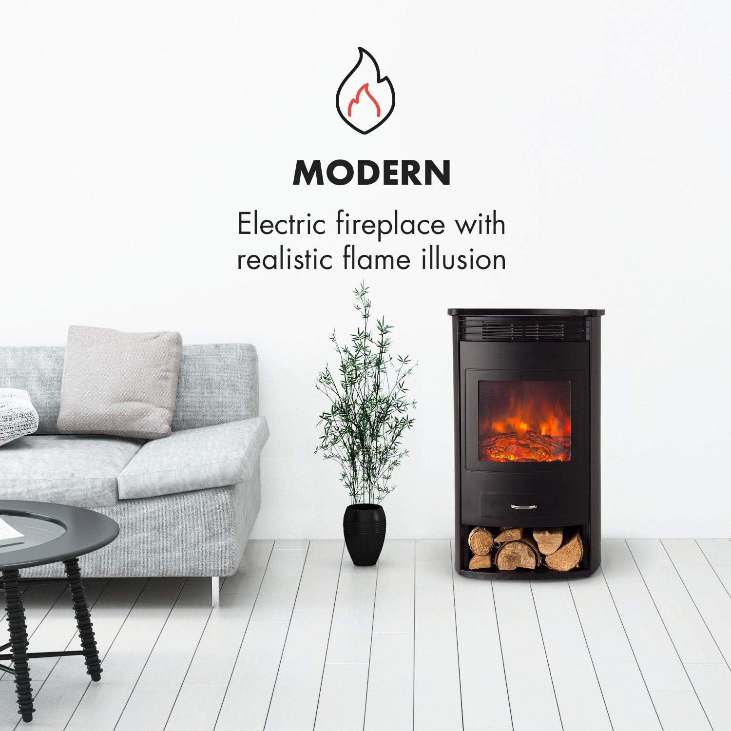 Klarstein Elektrokamin, Elektro Heizungen für Wohnzimmer & Innenräume, Elektrischer Kamin mit LED Flammen, mit Fernbedienung, Heizlüfter mit Timer, Einstellbarer Thermostat, Heizung 1900 W