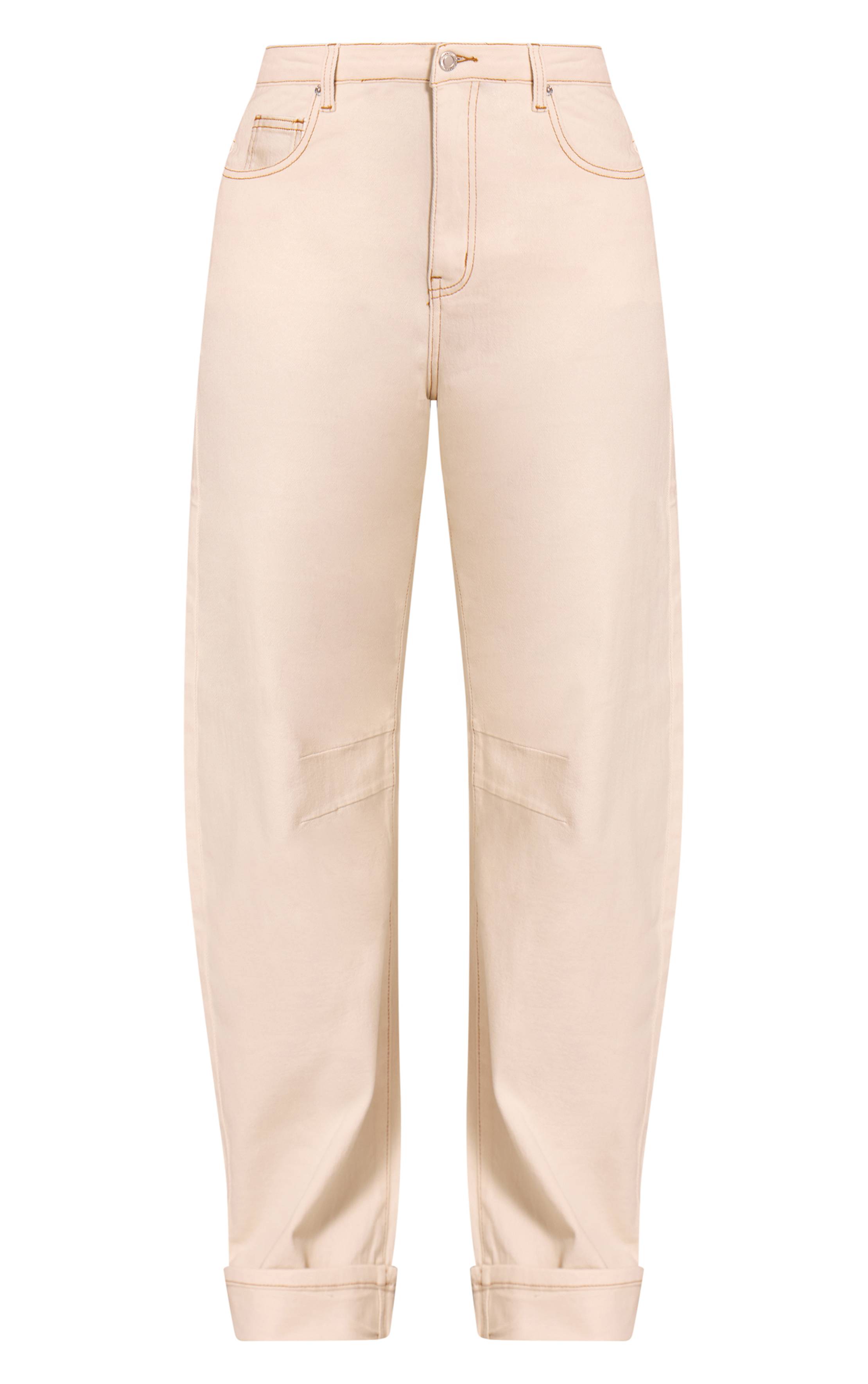 Ecru Jean Shape Taille Haute En Denim Stretch À Jambe Barrel Et Ourlet Retroussé