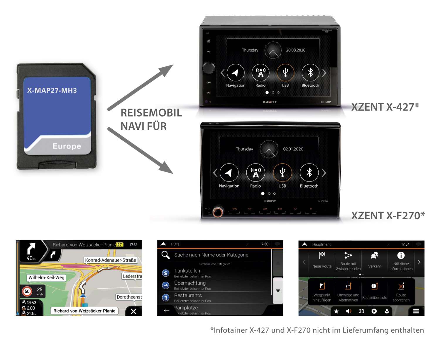 Xzent X-MAP27-MH3 Navipaket für Infotainmentsystem X-427 und X-F270