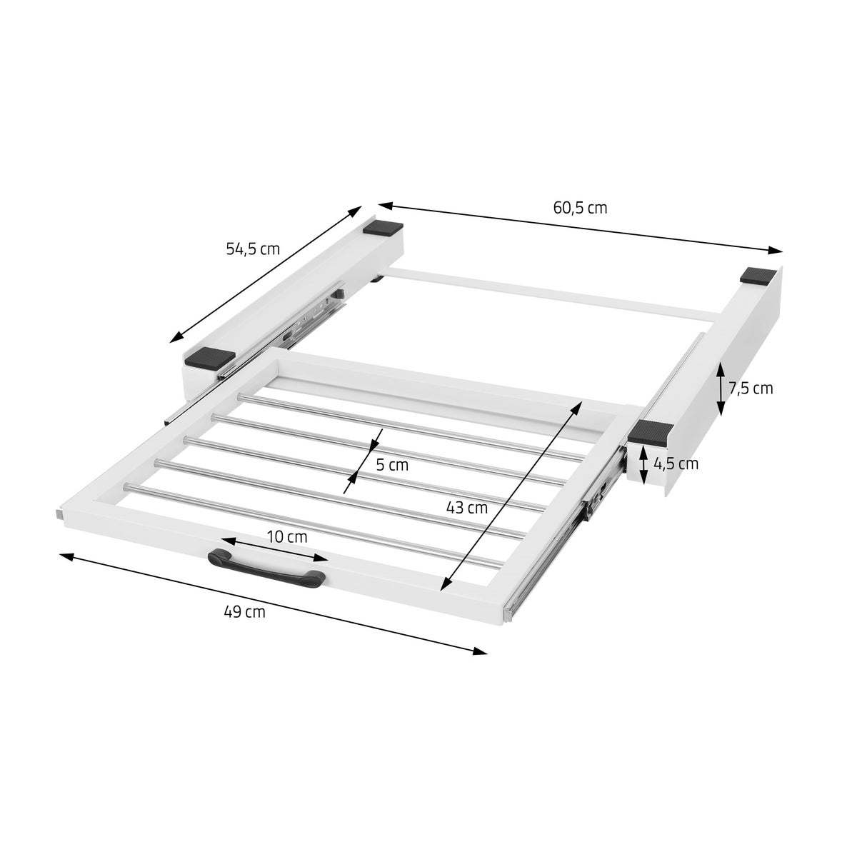 ML-Design Stapelframe met waslijn, staal 60,5 x 54,5 cm wit, verbindingsframe voor wasmachine/droger, stapelkit met uitschuifbare handdoekhouder, universeel stapelframe, stapel voor droger