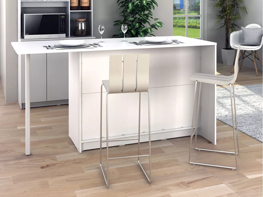 Ilot central de cuisine avec 2 portes, 1 tiroir et 2 niches - Blanc - TUNORI