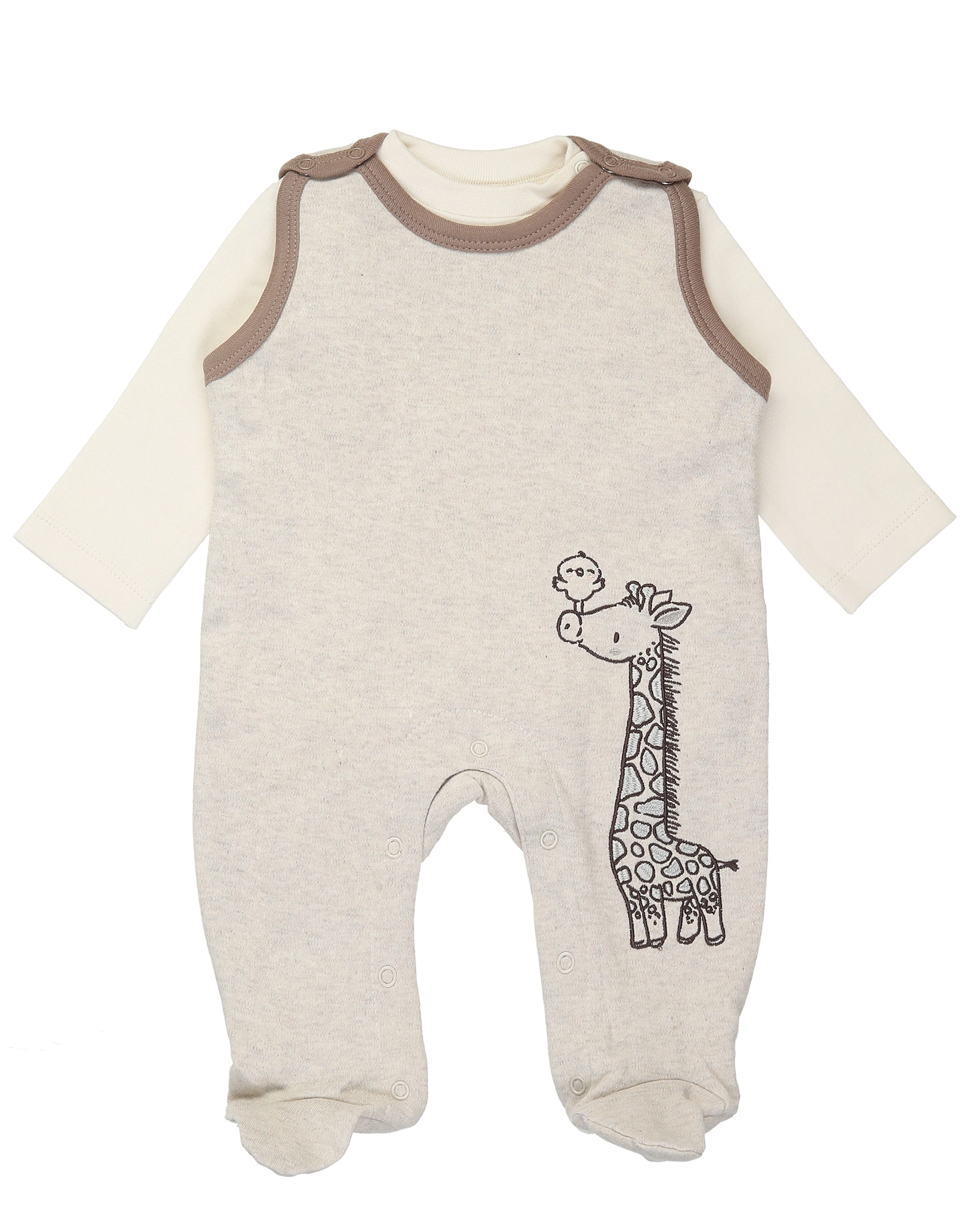 Strampler GIRAFFENVOGEL mit Langarmshirt in beige