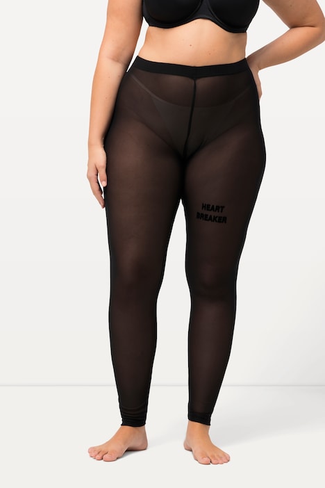 Strumpf-Leggings, Mesh, Flock-Schriftzug, hochelastisch