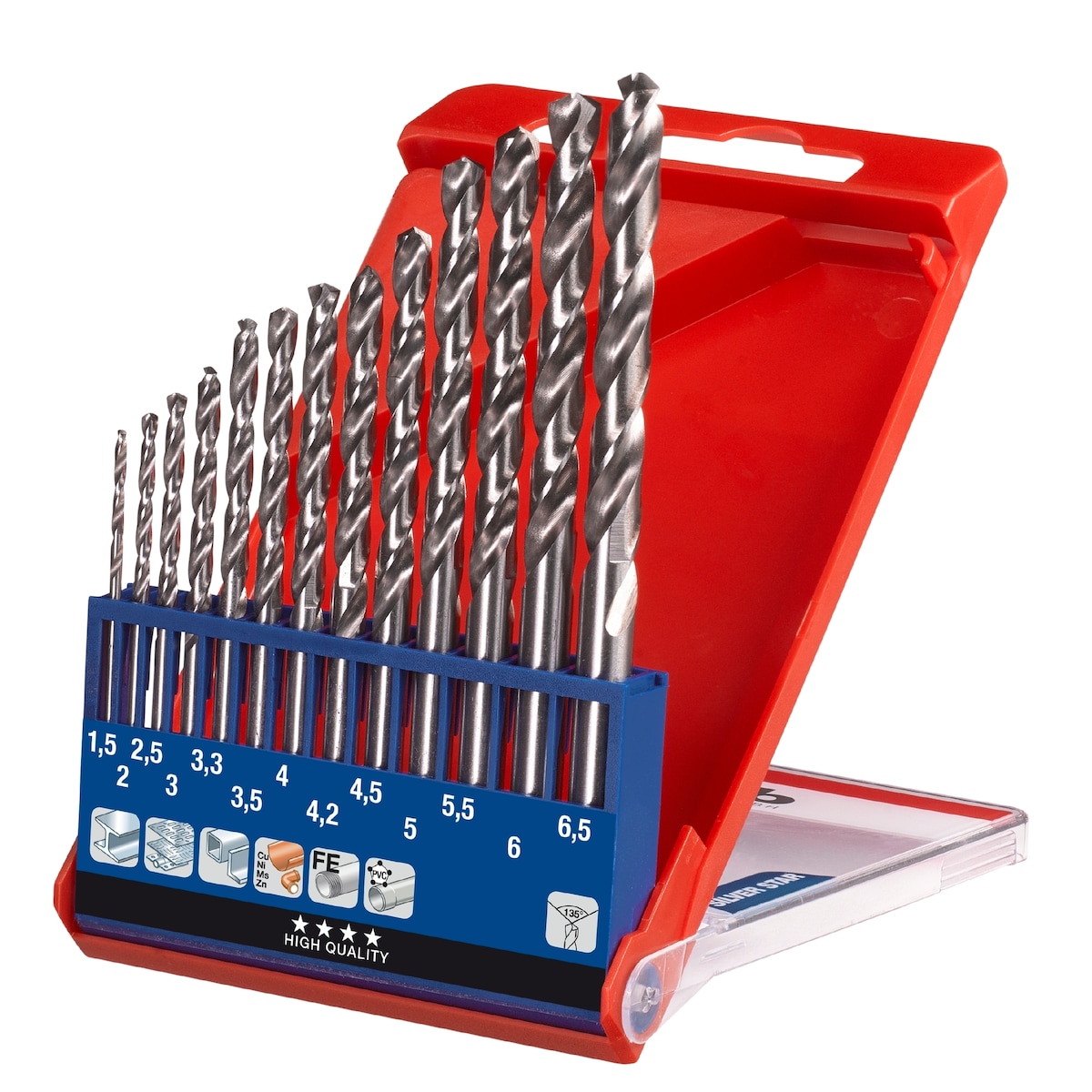 HSS-bor, Silver Star, 1,5-6,5 mm i kasse, 13 deler
