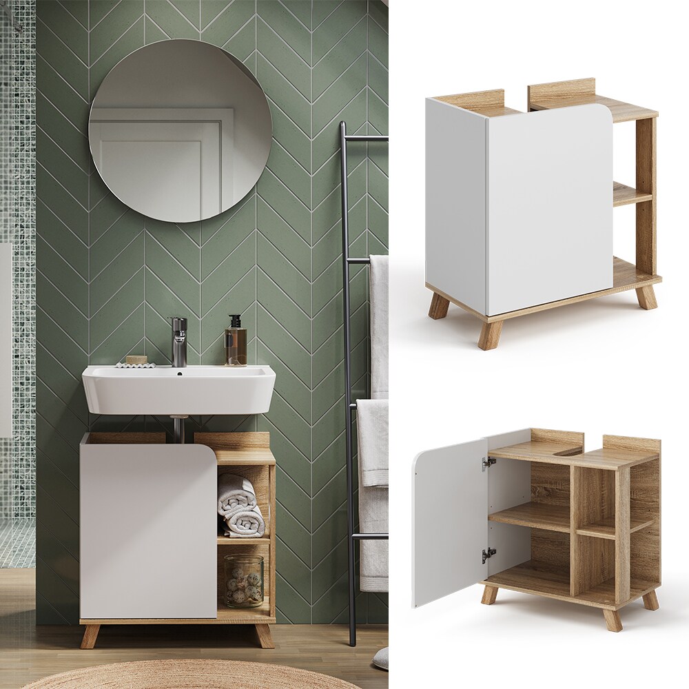 Vicco Waschtischunterschrank Karen 60 x 90 cm, Sonoma Weiß, Badschrank, Badezimmer, modern