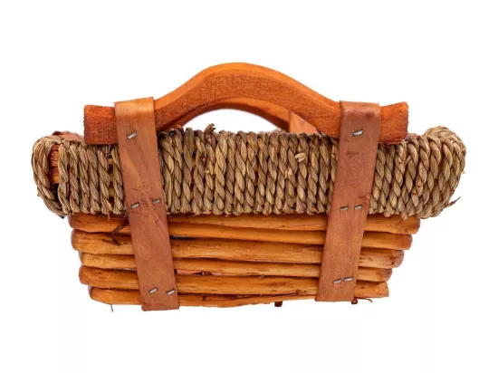 Plateau en osier et bois 38x22x9/12,5h cm