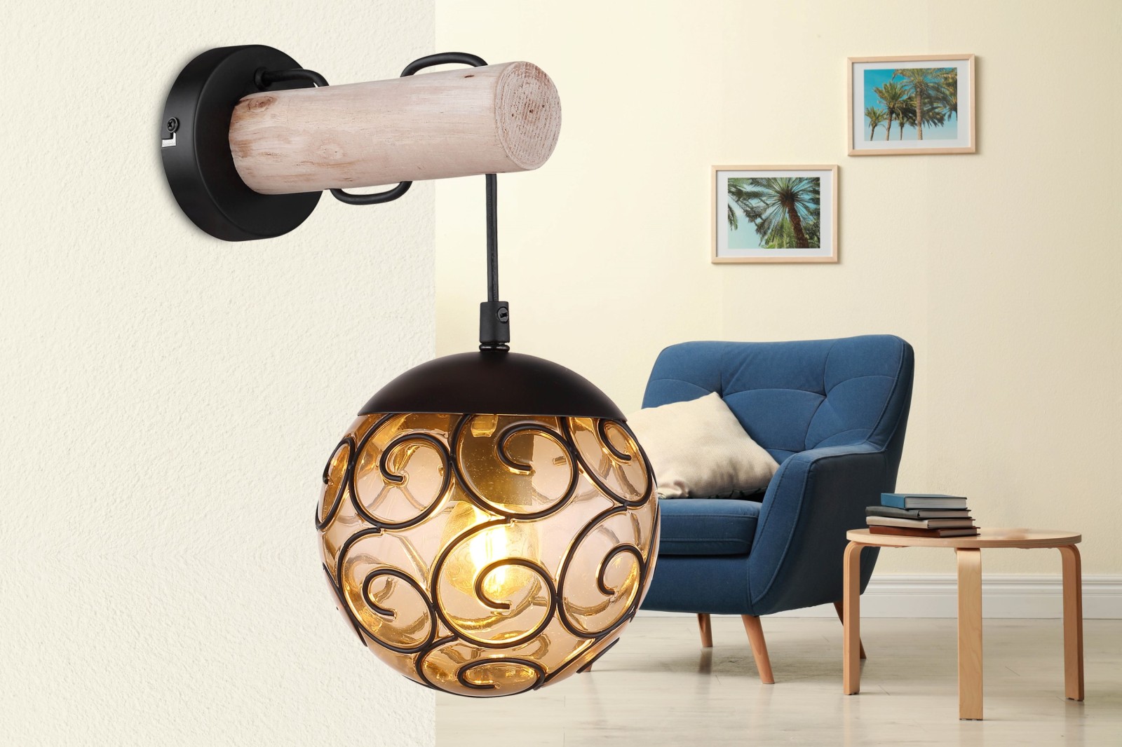 LED-Wandleuchte - schwarz matt-naturfarben - 36 cm