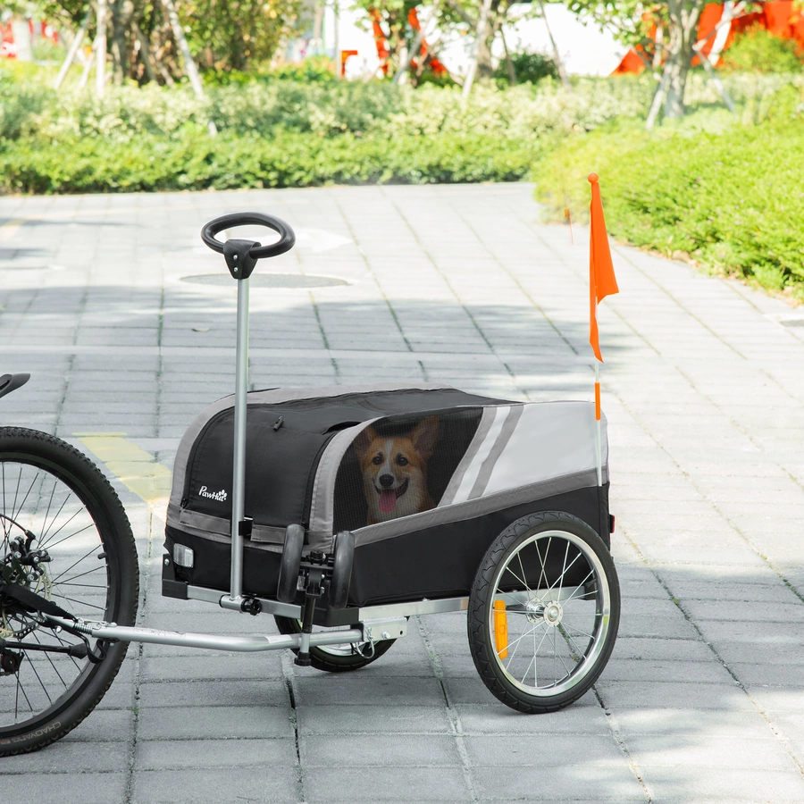 PawHut Hundeanhänger 2 in 1 Trolley schwarz, grau, silber