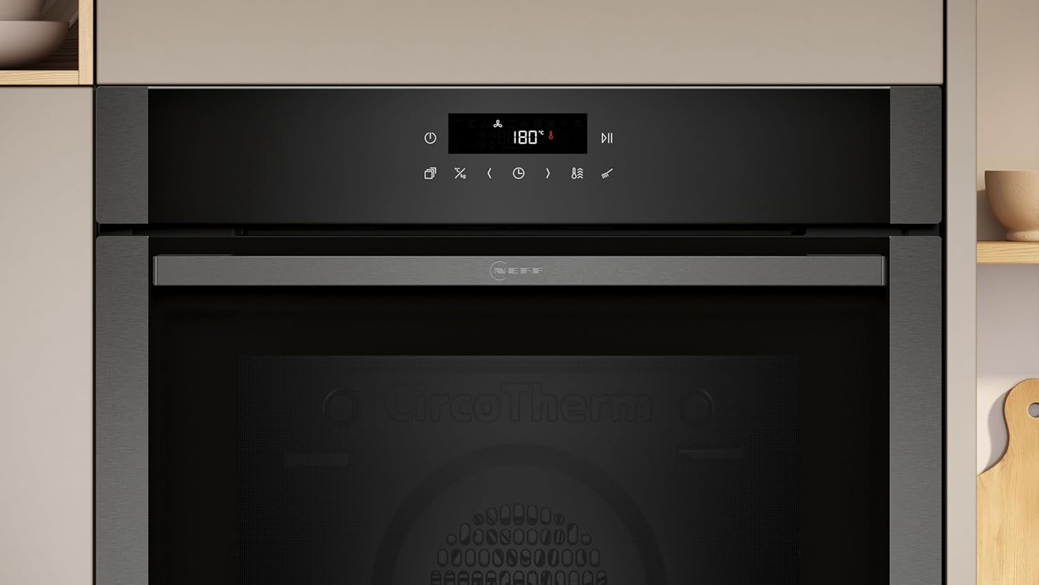 NEFF B6ACJ7AG3, N 50, Einbau-Backofen, 60 x 60 cm, Made in Germany, Versenkbare Tür, Pyrolyse & Easy Clean Hydrolyse Selbstreinigung, Air Fry samt Air Fry Blech, Backautomatik, Graphite-Grey