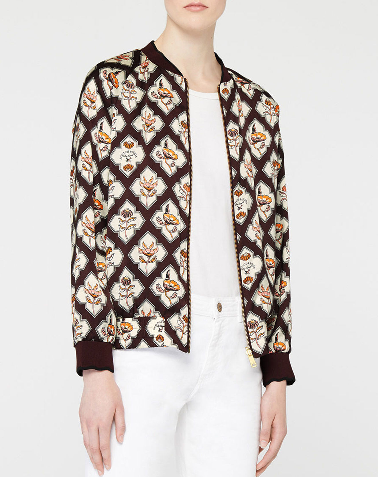 Scotch & Soda Bombers réversible Encart à Fleurs marron