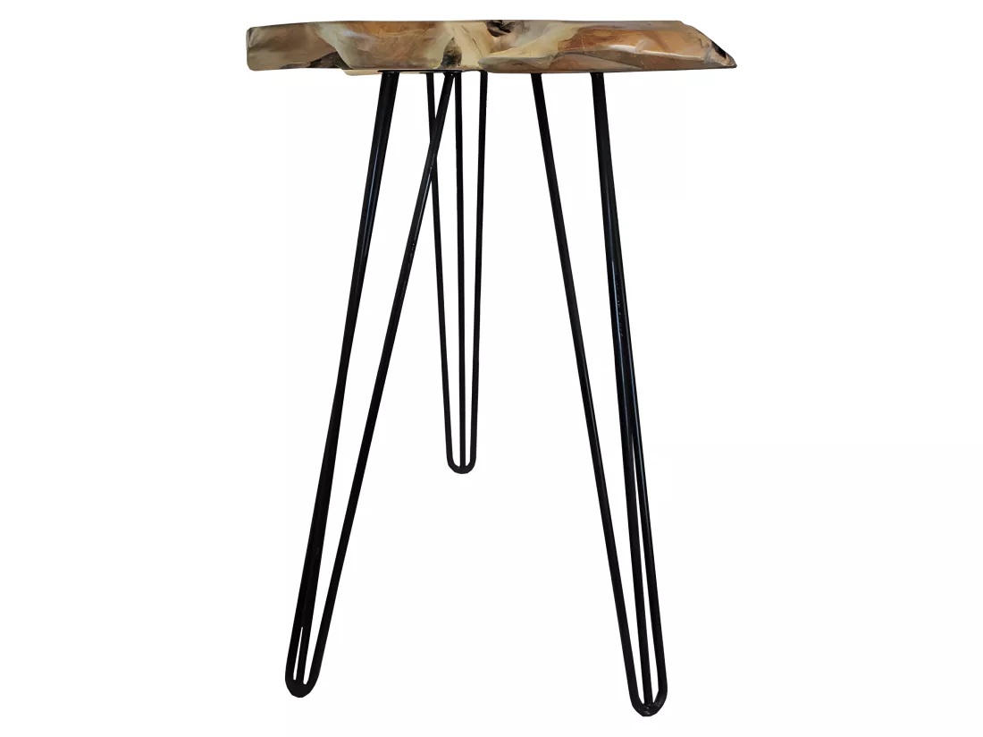 Table de bar L.163 cm en bois de teck et 3 pieds métal noir - GEPETTO