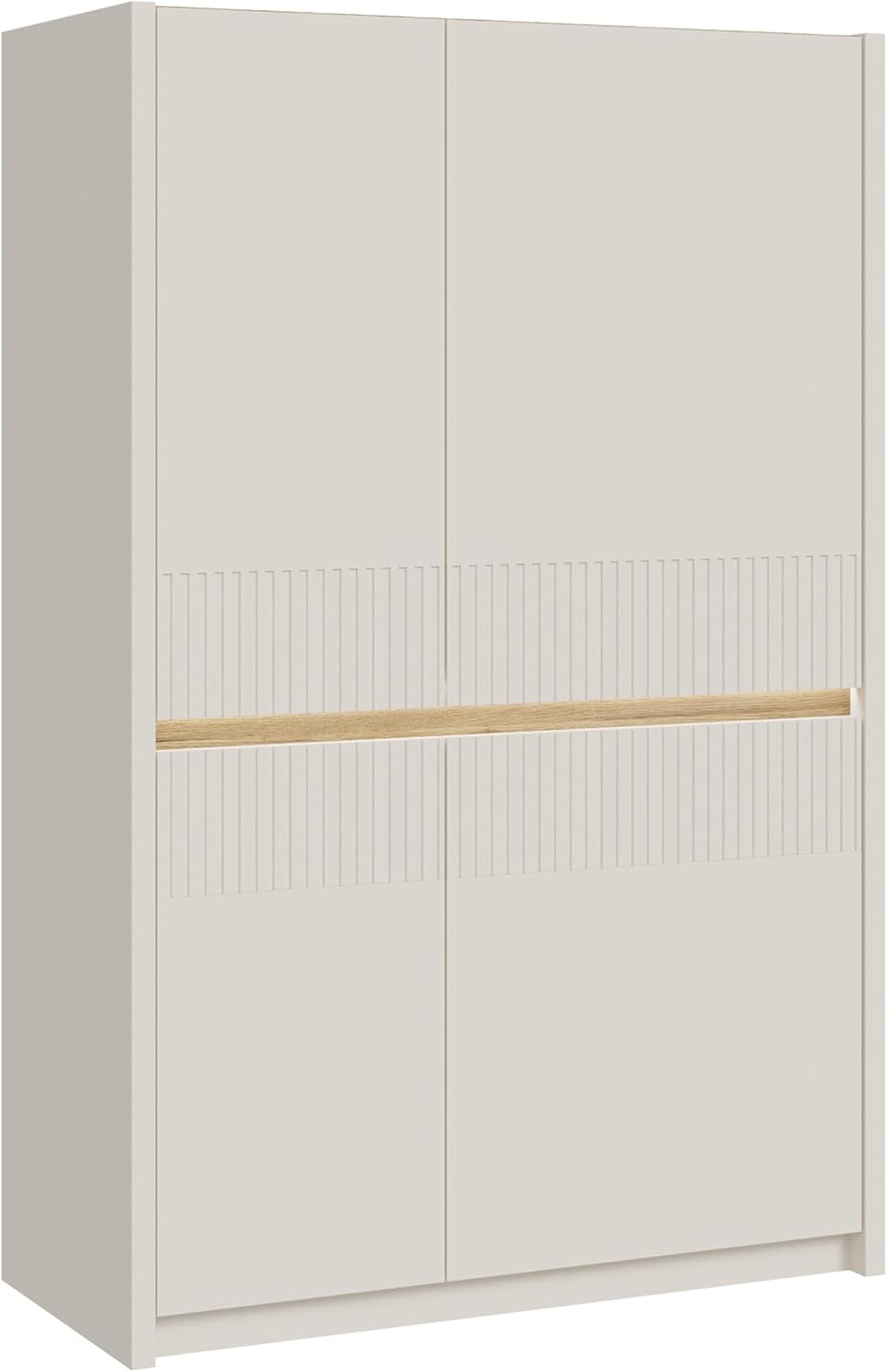 Forte Oak SQUERE Schrank 90 100, eleganter Kleiderschrank mit 2 Türen, Beleuchtung und Lamellendesign, Holzwerkstoff, Mauvella Eiche/Sand, 95,3 cm breit x 146,7 cm hoch x 41,5 cm tief