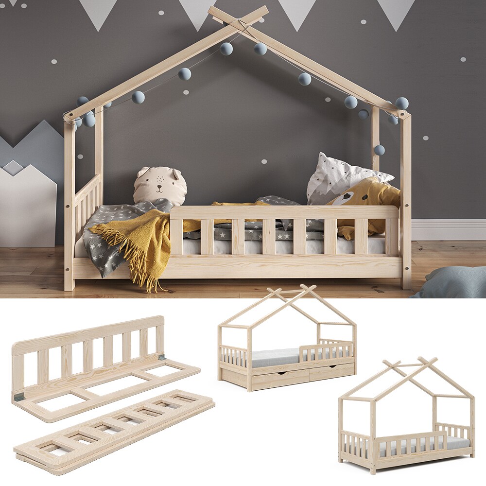 VitaliSpa Rausfallschutz für Kinderbett Bettschutzgitter Bettgitter 120cm Natur
