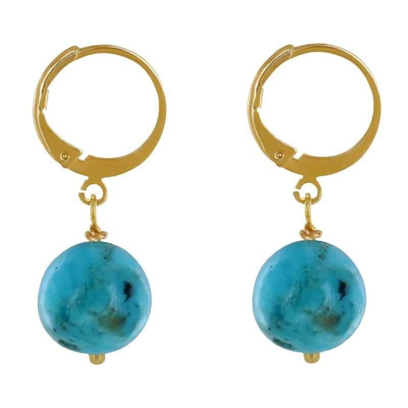 Boucles d'Oreilles Mini Créoles Plaqué Or et Perle de Turquoise