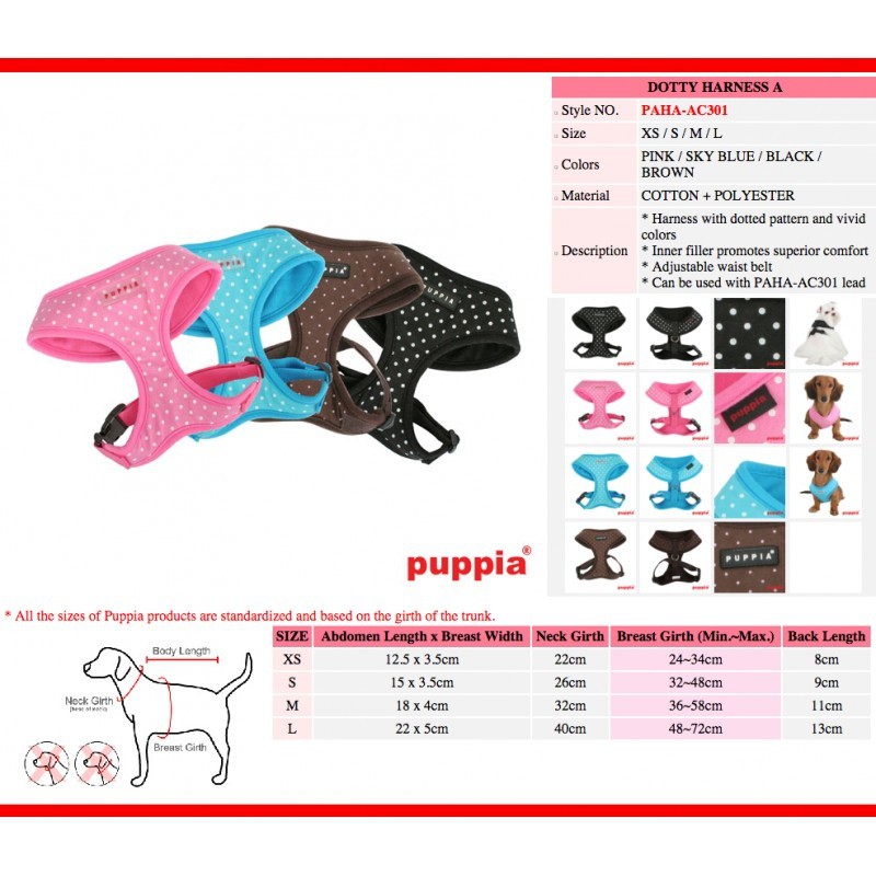Coleira peitoral macia Dotty para cães, preta