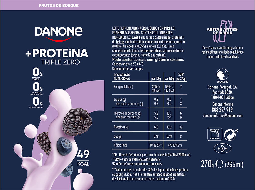 IOGURTE LIQUIDO PROTEINA DANONE FRUTOS SILVESTRES 270G