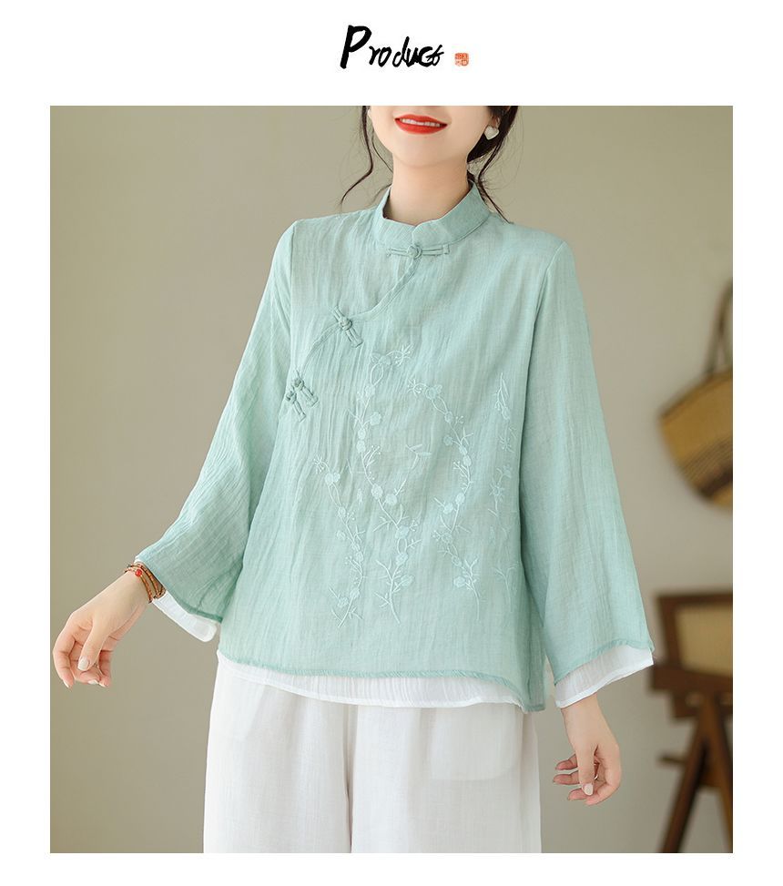 ZIMO - Hanfu blouse met bloemenborduursel