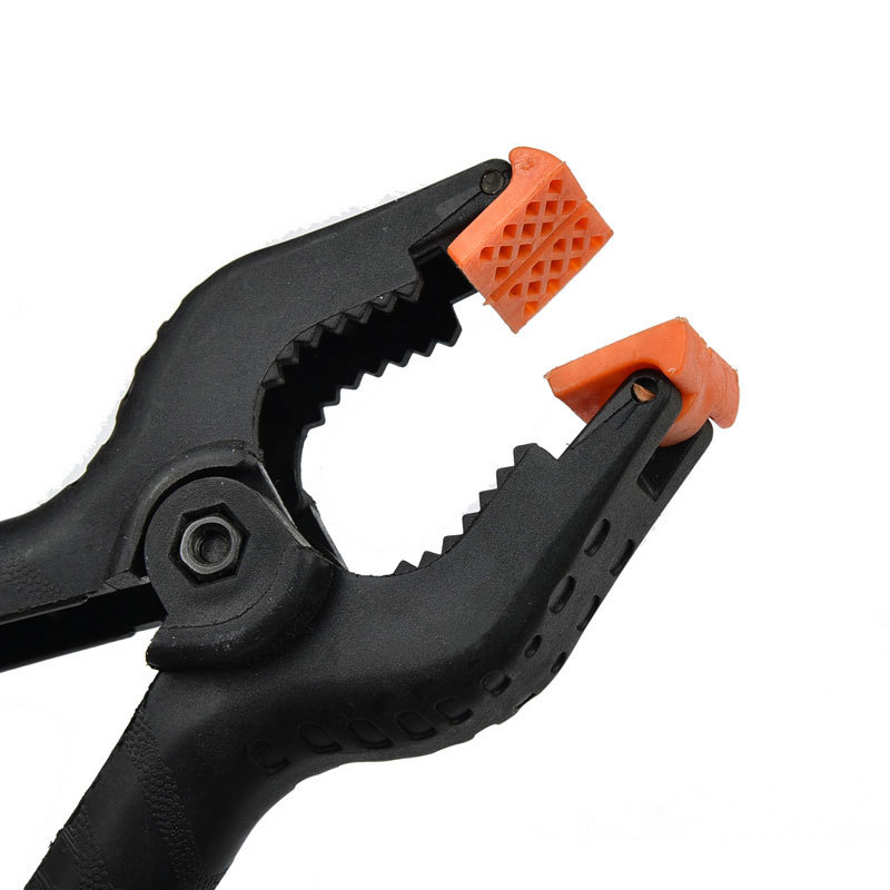 (8er Set) 11cm Universal Federklemme Einhand Zange Heimwerker Zwinge - Schwarz / Orange